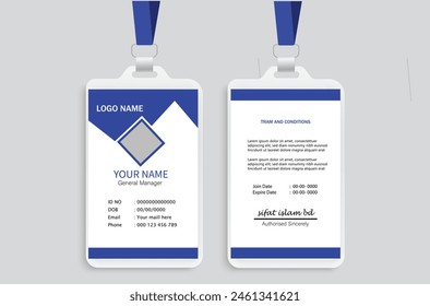 Company employee id card template. Modern and clean business id card template. professional id card design template with blue color. corporate modern business id card design template.