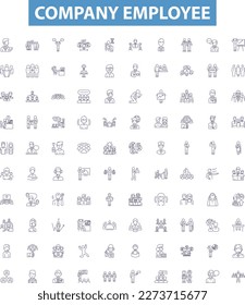 Company employee line icons, signs set. Staff, Co worker, Personnel, Colleague, Associate, Employer, Hire, Supervisor, Employed outline vector illustrations.