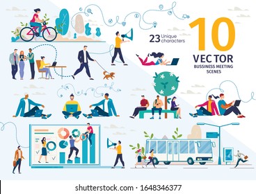 Company Employees, Freelancers, Online Entrepreneurs, Students Life Scenes and Work Situations, Planning Business Strategy, Office Routine, Distance Work Concepts Trendy Flat Vector Illustrations Set