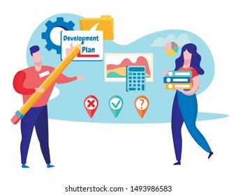 Company Employees Review Folder With Development Plan. Business Solutions. Profit Increase Statistics. Vector illustration. Information and Pricing. Analysis and Statistics. Audit Company Employees.