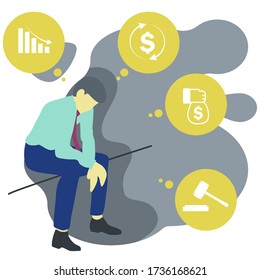 Company employees sitting worried about their own finances. Vector illustration