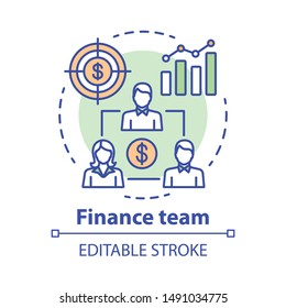 Company finance team concept icon. Management accountants idea thin line illustration. Professional bookkeepers. Business investors, sponsors. Vector isolated outline drawing. Editable stroke