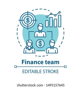 Company Finance Team Concept Icon. Management Accountants Idea Thin Line Illustration. Professional Bookkeepers. Business Investors, Sponsors. Vector Isolated Outline Drawing. Editable Stroke