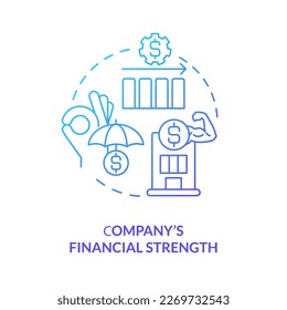 Company financial strength blue gradient concept icon. Reliable insurance provider. Economic stability abstract idea thin line illustration. Isolated outline drawing. Myriad Pro-Bold font used