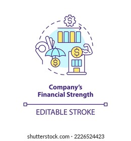 Company financial strength concept icon. Reliable insurance coverage provider abstract idea thin line illustration. Isolated outline drawing. Editable stroke. Arial, Myriad Pro-Bold fonts used