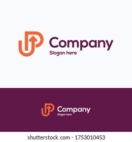 UP Company Font Logo. Flat Arrow Up Cup Logo Template. Letter Logotype With Word UP