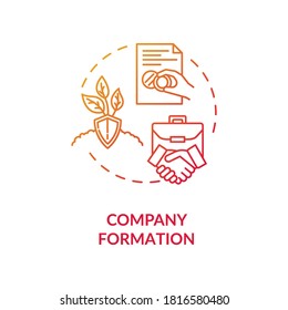 Company formation concept icon. Business partners handshake. Official document seal. Incorporation creating idea thin line illustration. Vector isolated outline RGB color drawing