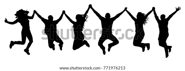 友達の一団 幸せなジャンプをする人のシルエット のベクター画像素材 ロイヤリティフリー