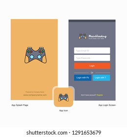 Company Game controller Splash Screen and Login Page design with Logo template. Mobile Online Business Template