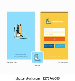 Company Geometry scale Splash Screen and Login Page design with Logo template. Mobile Online Business Template