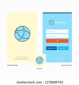 Company Global network  Splash Screen and Login Page design with Logo template. Mobile Online Business Template