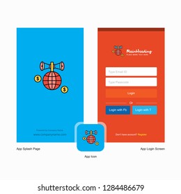 Company Globe  Splash Screen and Login Page design with Logo template. Mobile Online Business Template