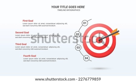 Company Goals Infographic Presentation Template with Four Options on a 16:9 Ratio with a 3D Isometric Bullseye or Target Board and Arrows for Business Goals, Business Reports, and Website Design.