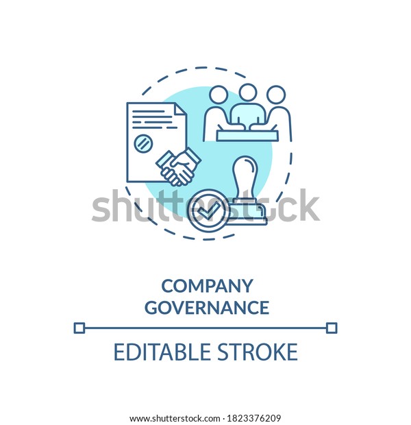 Company governance concept icon. Corporate\
management. Business partnership. Board of directors meeting idea\
thin line illustration. Vector isolated outline RGB color drawing.\
Editable stroke