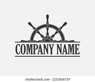 Company graphic symbol template. Ship wheel design logo isolated on white background. Vector illustration