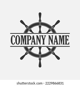 Company graphic symbol template. Ship wheel design logo isolated on white background. Vector illustration