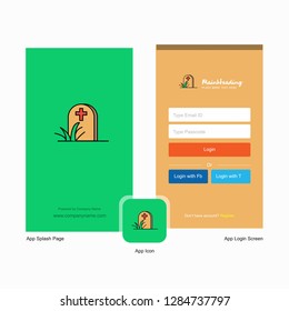 Company Grave Splash Screen and Login Page design with Logo template. Mobile Online Business Template
