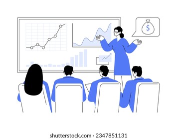 Ilustración vectorial de concepto abstracto de crecimiento de la empresa. El contable profesional anuncia un gran beneficio para la empresa, análisis en pantalla, documentos de negocios, metáfora abstracta de papeleo corporativo.