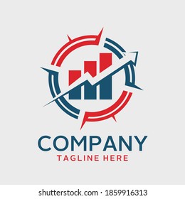 Company growth graphic logo design marked by an arrow in a compass. 