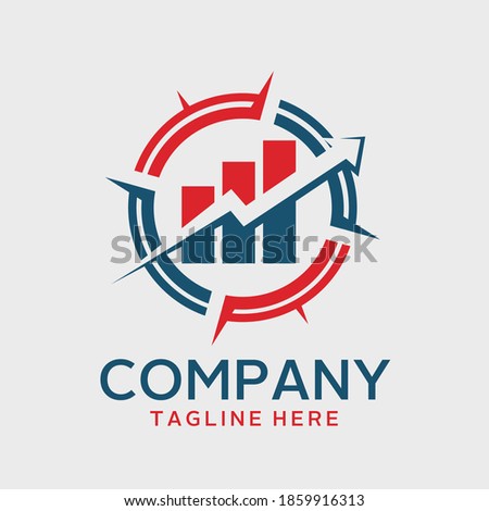 Company growth graphic logo design marked by an arrow in a compass. 