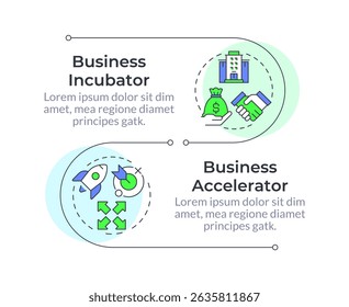 Company growth programs infographic vertical sequence. Business expansion, funding. Visualization infochart with 2 steps. Circles workflow
