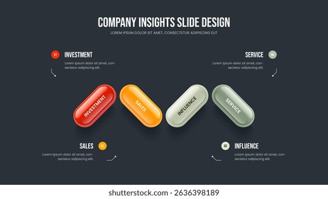 Company Growth Slide Template Vector Illustration. Financial Strategy Four Step Diagram Presentation Layout. Digital Plan 4 Option Infographic Slideshow Design.