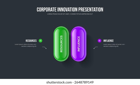 Modelo de apresentação de slides infográfico de dois passos de crescimento da empresa. Design do Slide do Diagrama de Opção 2 da Previsão Empresarial. Ilustração do vetor de layout de quadro do Creative Insight.