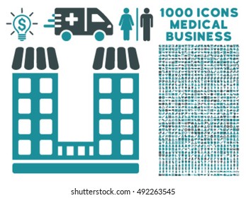 Company icon with 1000 medical business soft blue vector pictographs. Collection style is flat bicolor symbols, white background.