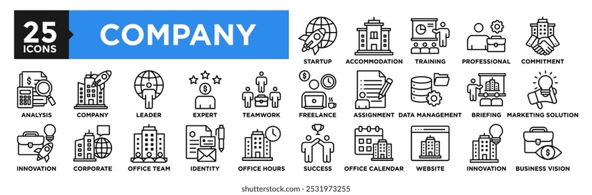 Company icon collection set. Containing design business, company, corporate, office, meeting, teamwork, team, strategy