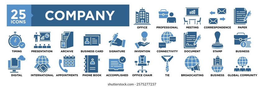 Company icon collection set. Containing design business, company, corporate, office, meeting, teamwork, team, strategy	