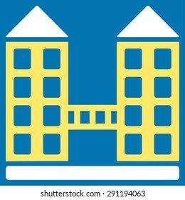 Company icon from Commerce Set. Vector style: bicolor flat symbol, yellow and white colors, rounded angles, blue background.