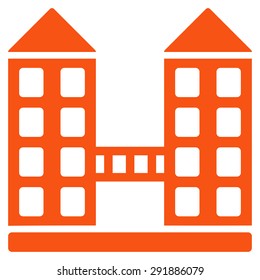 Company icon from Commerce Set. Vector style: flat symbol, orange color, rounded angles, white background.