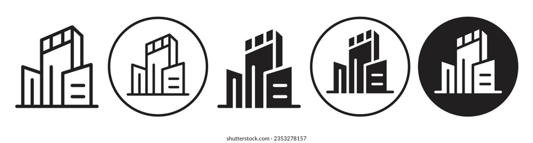 Company icon. Corporate business architecture building symbol. Vector set of urban city skyscraper real estate property. Flat sign of skyline mansion of hotel bank or government. Outline logo of flat