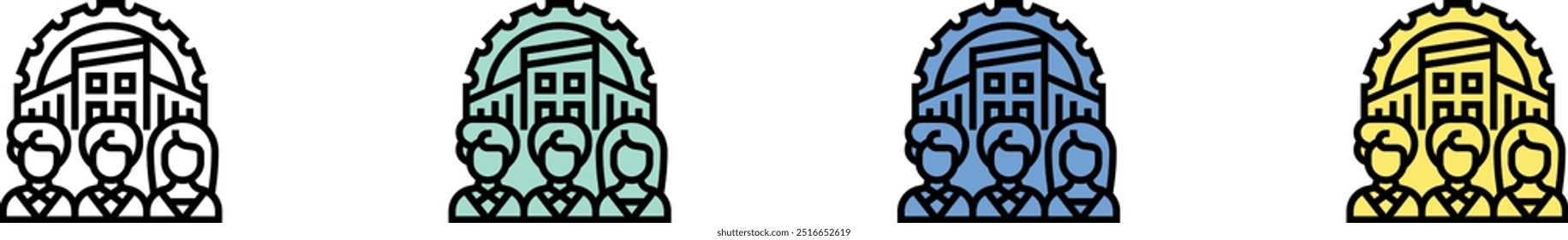 company icon. Outline, Green, Blue and Yellow Style Design Isolated On White Background