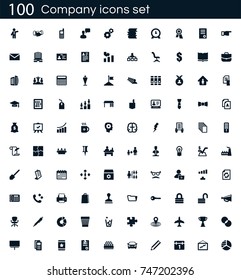 Company icon set with 100 vector pictograms. Simple filled business icons isolated on a white background. Good for apps and web sites. 