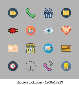 company icon set. vector set about badge, promotions, vision and handshake icons set.