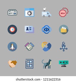 company icon set. vector set about telephone, finance book, handshake and promotions icons set.