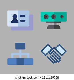 company icon set. vector set about business card, hierarchical structure, handshake and sensor icons set.