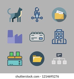 company icon set. vector set about building, employee, business card and folder icons set.