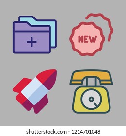 company icon set. vector set about folder, startup, badge and telephone icons set.