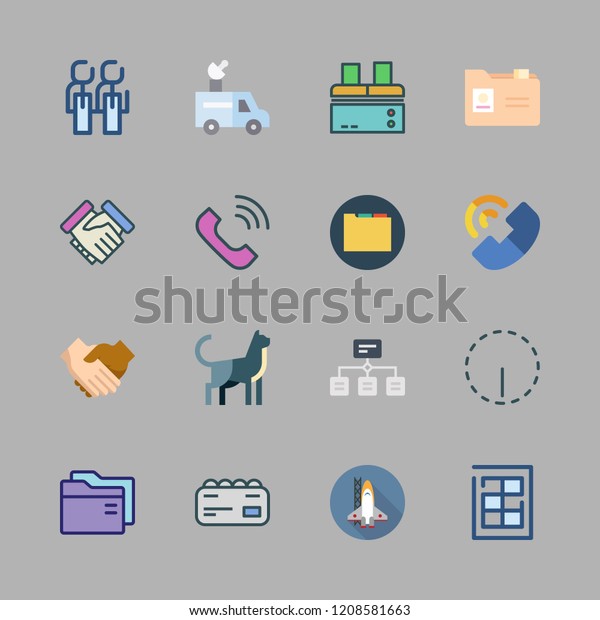 company icon set. vector set about factory,\
startup, van and finance book icons\
set.