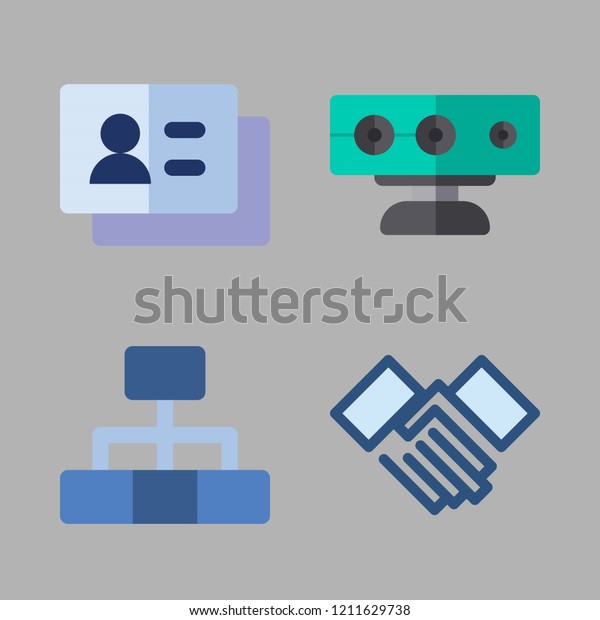 company icon set. vector\
set about business card, hierarchical structure, handshake and\
sensor icons set.