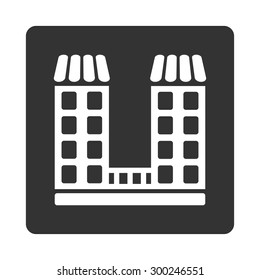 Company icon. This flat rounded square button uses white and gray colors and isolated on a white background.