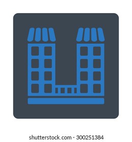 Company icon. This flat rounded square button uses smooth blue colors and isolated on a white background.