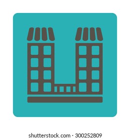 Company icon. This flat rounded square button uses grey and cyan colors and isolated on a white background.