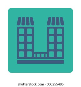 Company icon. This flat rounded square button uses cobalt and cyan colors and isolated on a white background.