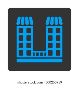 Company icon. This flat rounded square button uses blue and gray colors and isolated on a white background.