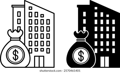 Company Icons. Black and White Vector Illustrations. Trading Enterprise, Firm. Business Company. Stock Market Concept