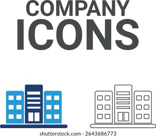 Company icons, Line art icons containing marketing, product, brand value, design, logo, brand development, social media, advertising, and loyal customers icons. Solid icon collection.