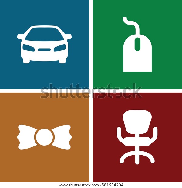 Company icons set. Set of 4 Company filled\
icons such as mouse, bow tie, office\
chair